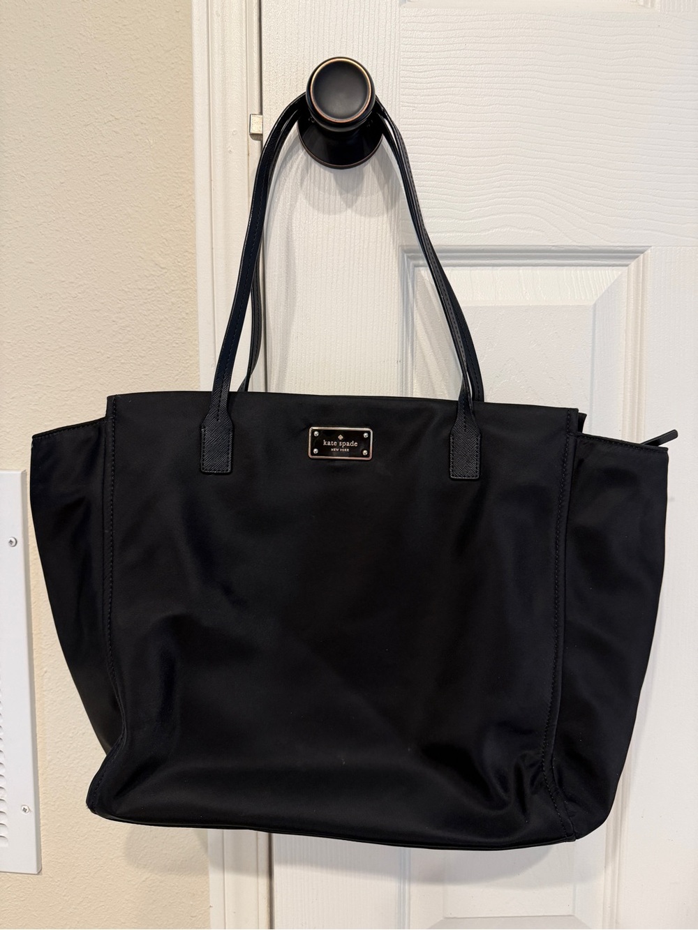 kate spade Black Nylon Tote with Logo Plaque